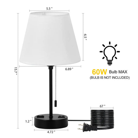 Dimensions of Set of 2 Modern Bedside Lamps With Ivory White Barrel Shade and Sleek Silver Metal Base, Dual USB and AC Ports