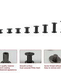 Badass Grip Chicago Screws And Round Flat Head Leather Rivets Assortment Pack showcasing eight sizes with smooth dark steel finish.