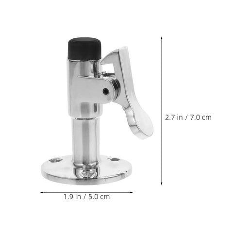 Premium Stainless Steel Marine Door Catch For Yacht Cabin Silver Latches With Anti Collision Protection To Stop Slamming And Protect Surfaces From Damage, showing dimensions 2.7 in height and 1.9 in base.