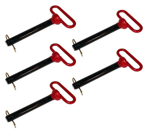 Red Handle 7/8 Inch Forged Hitch Pins, 6-1/2 Inch Usable Length, 5 Pack, tensile steel, double heat treated, black pin finish