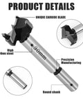 Woodworking drill bit with carbide blade and round shank, 30mm size for hinge hole drilling