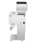 Smart Automatic Filling Machine Comes With Adjustable Digital Gram Scale, stainless steel design, easy-roll wheels, ideal for kitchens.