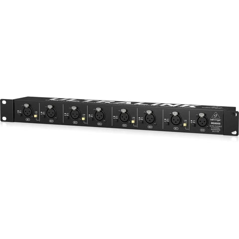 Ultra Flexible 8 Channel Microphone Splitter For Stage And Studio front view, rack-mounted, showing XLR inputs