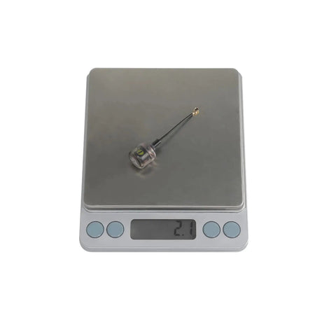 Osprey 99 Percent Radiation Efficiency RHCP 40mm Antenna For 5.8GHz FPV Drones On Digital Scale, Weight 2.1g