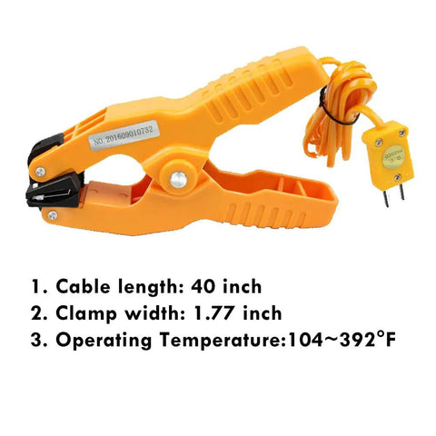 Heavy Duty Pipe Clamp K Type Thermocouple Probe For Temperature Range Minus 40 To 392 Fahrenheit Yellow 38 Inch Cable