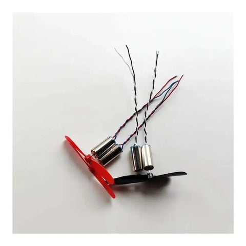 Beefy Four Pack Of 716 Brushless Drone Motors 2CW 2CCW, 46mm Propellers, showing red and black propellers with wires