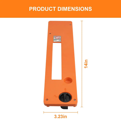 Dado Throat Plate Compatible With Ridgid Table Saw R4514 R4518 Plug And Play Metal Insert showing dimensions of 14in x 3.23in.