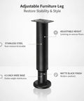 Stainless Steel Adjustable Furniture Leg With Wide Base For Sofa And Cabinet Heavy Duty Height Adjustable From 3.9 To 5.5 Inches