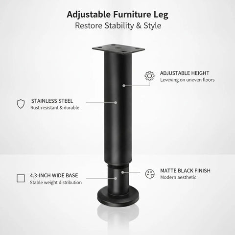Stainless Steel Adjustable Furniture Leg With Wide Base For Sofa And Cabinet Heavy Duty Height Adjustable From 3.9 To 5.5 Inches