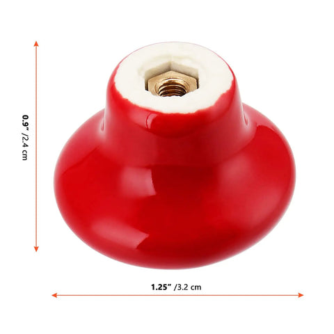 No Sweat Red Ceramic Cabinet Knob with a glossy finish, 1.25 inches, ideal for kitchen and bath cabinetry.