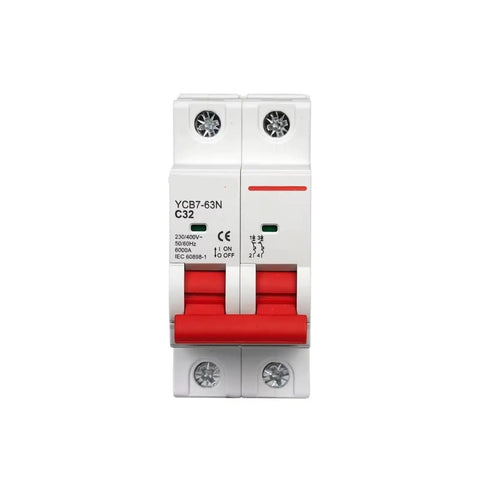 Front view of Easy Install C Curve 230/400V AC Miniature Circuit Breaker For DIN Rail Mounting, 1P To 4P, 6A To 63A, 50/60Hz.