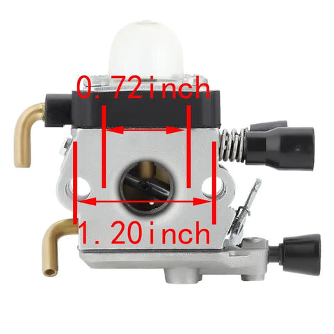 Carburetor Replacement For Zama C1Q Series On Popular Weed Eaters And Trimmers; dimensions labeled 0.72 and 1.20 inches