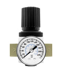 Front view of 1/4 NPT Air Pressure Regulator with Gauge and Bracket for Pneumatic Tool Systems, Precise 0-180 PSI Adjustable Control