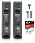 Two Pack Square D QO120 20 Amp Single Pole Breaker Kit For Home Wiring, OEM Quality, Easy Install, Perfect For DIY Projects And Upgrades, Ideal For Panel Upgrades, Safe, Reliable Circuit Protection. Two QO120 20A breakers with screws