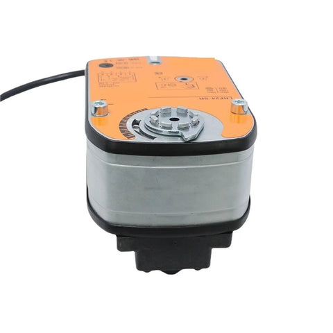 Smooth As Butter Ventilation Ball Valve Actuator Lrf24 Sr Modulating Rotary Actuator close-up view with orange top and gray housing.