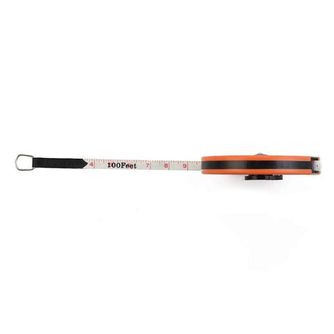 Long Fiberglass Tape Measure With Dual Face Inches And Millimeters For Construction On Job Sites, 66 Feet And 20 Meters, side view