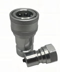 Gray metal 1/4" NPT ISO7241-B hydraulic quick-connect coupling set with knurled finish and dust caps