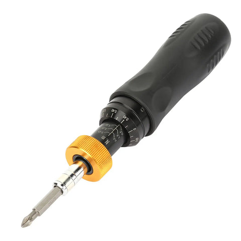 Precision Screwdriver Set With Auto Stop, 0.5-3 Nm Range, RTD-3 Driver, Hex Socket Connector, Wrench Style Handle, Includes 2 Screw Bits For Circuit Boards And Tiny Electronics, Ergonomic Grip, Versatile Bit Connection For Electronics on black handle