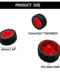 10 Pcs 34mm Rubber RC Car Wheels With 2mm Shafts And 5 Rod Axles Kit, showing size and fit details.