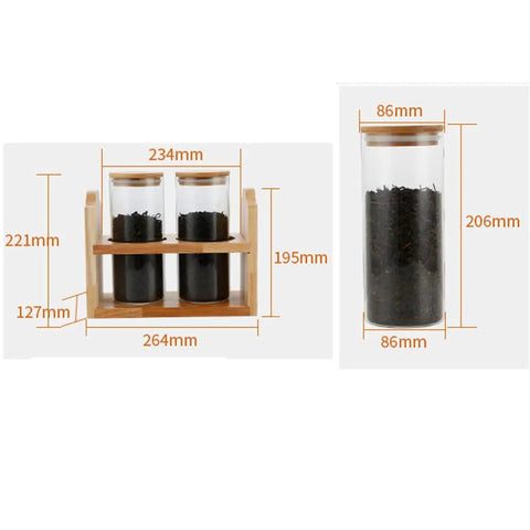 Solid Glass Coffee Containers With Shelf And Hella Secure Lids, Versatile Kitchen Food Storage Jars For Beans Sugar And Tea, 2 Pack displayed with dimensions.