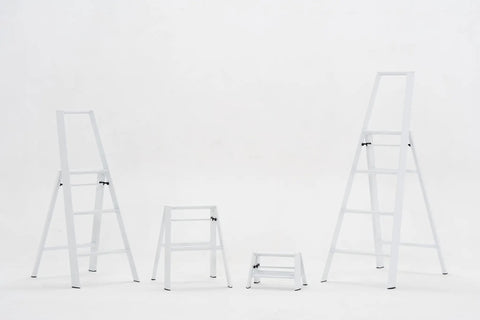 White Lucano 1 Step Folding Step Ladder With Integrated Grip Grooves And Safety Bar, easy folding design, stands on its own