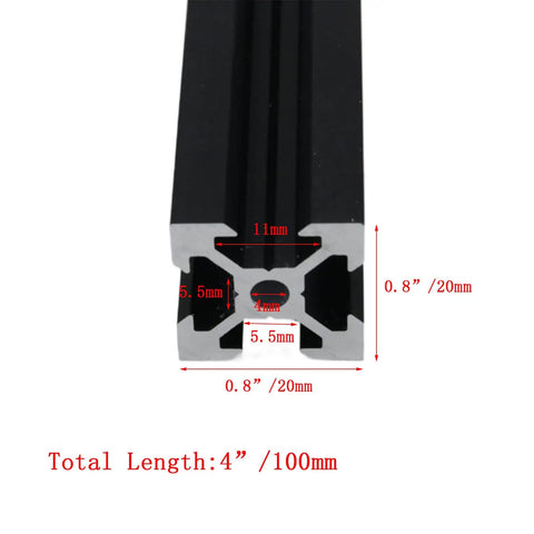 Eight Pack 100mm V Slot Aluminum Extrusion Profiles 2020 Series European Standard Anodized Linear Rail cross-section view