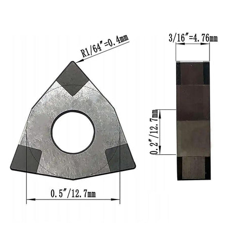Detailed view of WNMG080404 CBN-6 insert in 5/8 Inch CNC Lathe Tool Holder Bit Set, highlighting dimensions and corner radius.