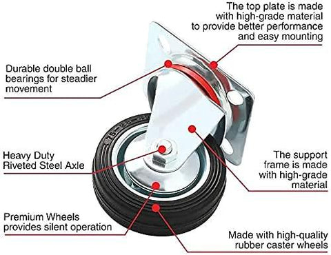 12 Pack 3 Inch Swivel Caster Wheels With Rubber Base Top Plate And Bearings Heavy Duty No Brake For Carts And Equipment Double Ball Bearing Wheel Load Capacity Over 250 Lbs Each Offering Smooth Rolling And Quiet Operation, showing detailed features of premium materials and construction.