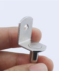 Close-up of Beefy Heavy Duty Cabinet Shelf Brackets with Steel Wall Mount Supports, showcasing angled board pin fixation design.
