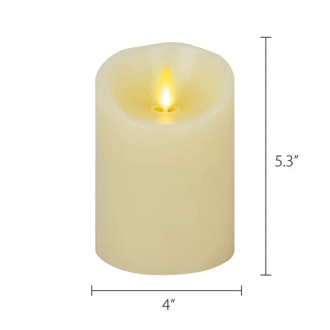 Ivory Scalloped Edge Flameless LED Pillar Candle With Real Wax Look Moving Flame No Mess, 4 Inch Diameter By 5.3 Inch Height
