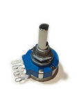 Rotary Carbon Film Potentiometer 5K Ohm RVQ24YN03 panel control for TOCOS auto controllers, metal shaft, top view.