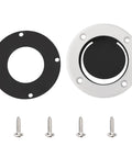 Boat Self Bailing Cockpit Mounted Scupper Valve Kit with rubber flapper, gasket, retainer ring, and screws displayed