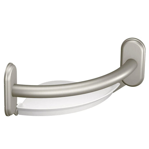 9 Inch Curved Bathroom Grab Bar With Integrated Corner Shelf In Brushed Nickel Heavy Duty Support Up To 500 Lbs Easy Install With Secure Mount