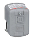 Front view of Air Pump Pressure Switch for Water Pumps with a 30 to 50 psi setting, gray enclosure, designed for 1.5 HP or smaller pumps.