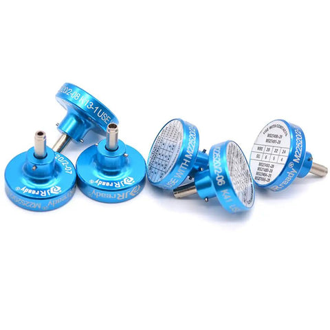 Pro Grade M22520 2 01 P Series Positioner Kit for Aviation Connectors, six blue positioners, on white background