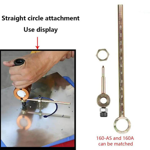 Power Drill Nibbler Attachment With 360 Degree Adjustable Double Head Metal Sheet Cutter on aluminum sheet with wrench