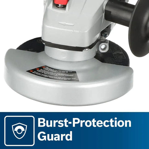 Powerful 7.5 Amp 11000 RPM Four And One Half Inch Angle Grinder burst-protection guard close-up