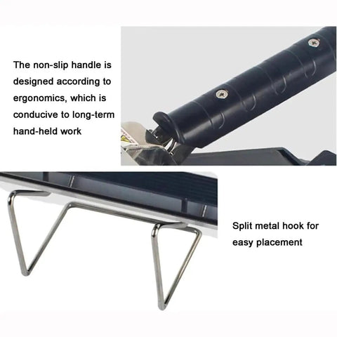 Heavy Duty Heat Sealer Machine With Adjustable Temp Control And Safety Bracket For Secure Bag sealing Across Various Materials Including 200MM Width For Home And Kitchen Use, close-up of ergonomic non-slip handle and metal hook.