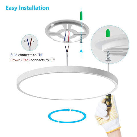 Installation diagram of 12 Inch 24W Dimmable LED Flush Mount Ceiling Light With Remote Control Color Temperature Adjustable