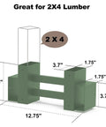 Outdoor Firewood Rack Bracket Kit With Four Support Bars For Wood Pile Storage Heavy Duty DIY Fireplace Log Stacking Stand Holder For 2x4 Lumber Green 1 Pair Weather Resistant Steel shown with dimensions for 2x4 lumber