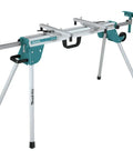 Compact Folding Miter Saw Stand with lightweight aluminum tubular frame, large wheels, and side handle for easy job site transport.
