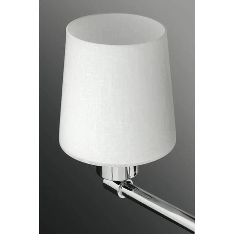 Close-up of Glance Two-Light Bath Vanity Light in Brushed Nickel with Etched Linen Glass Shades, modern design, chrome accents.