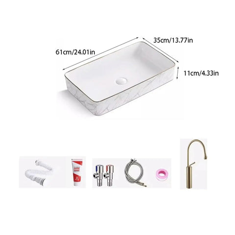 USZWBY Vessel Sinks Nordic Light Luxury Modern Above-Ground Basin Household Wash Single Bathroom Balcony Ceramic Bathroom Bowl Sink top view with dimensions.