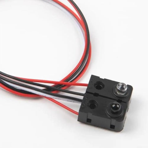 Infrared Break Beam Sensor Kit 5 Pack For Arduino And Robotics, Ultra Fast 2ms Response Time, DC 3 To 5 Volt, 3.28 Foot Detection Range, photoelectric switch close-up with red and black wires