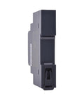 Knockout Ultra Slim Din Rail Power Supply 15W 24V Dc Converter standing side view for industrial control panels and setups.