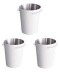 Pro Grade Rustproof Coffee Grounds Dispenser For Home And Commercial Use with stainless steel interior, three units shown