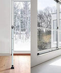 Two In One Door Security Bar And Sliding Patio Door Stopper Jammer For Child Proofing installed on patio door, white finish.