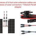 6 Ft 10AWG Solar Extension Cable Kit With Male And Female Connectors, Includes 2 Solar Y Branch Adapter Connectors for panels
