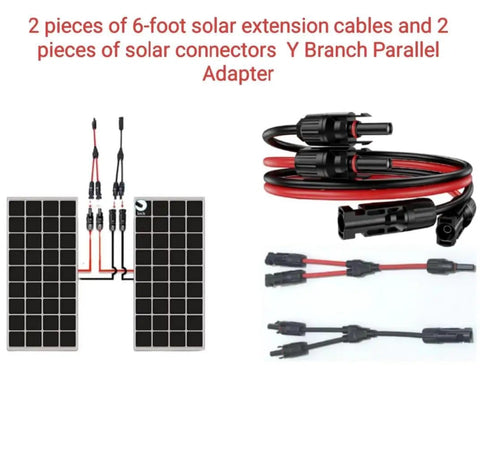 6 Ft 10AWG Solar Extension Cable Kit With Male And Female Connectors, Includes 2 Solar Y Branch Adapter Connectors for panels