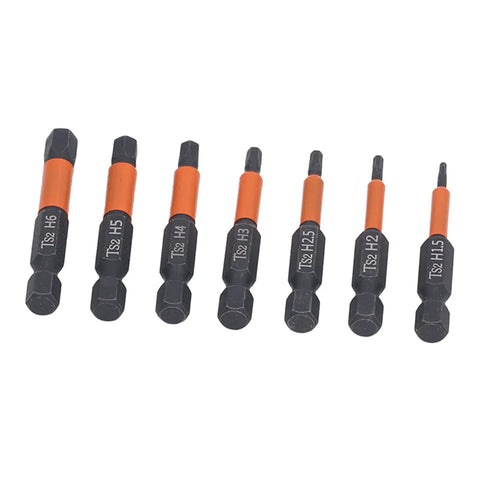 Premium S2 Alloy Steel 7 Piece Hex Drive Kit For Impact Drivers And Electric Drills With Magnetic Slender Waist Design For Tough Jobs Heat Treated To Stop Bending And Wear, seven hex bits